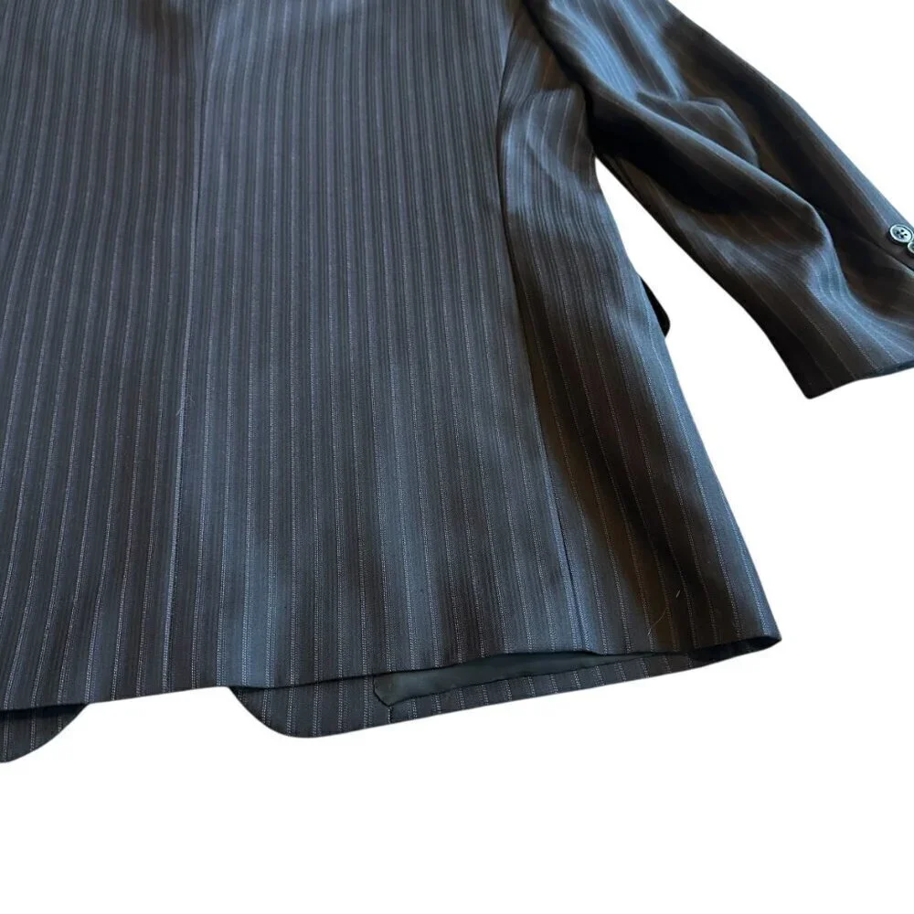 Zegna Navy Pinstripe Blazer Jacket Three-Button Luxury Designer Size 54R Men's
